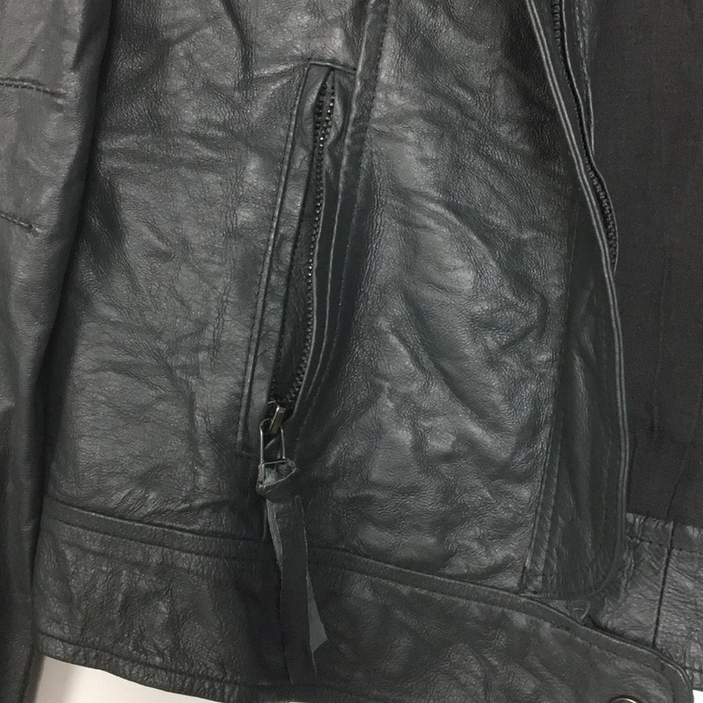 BB Dakota Blue/Gray Leather Moto Jacket, Size L - Picture 8 of 13